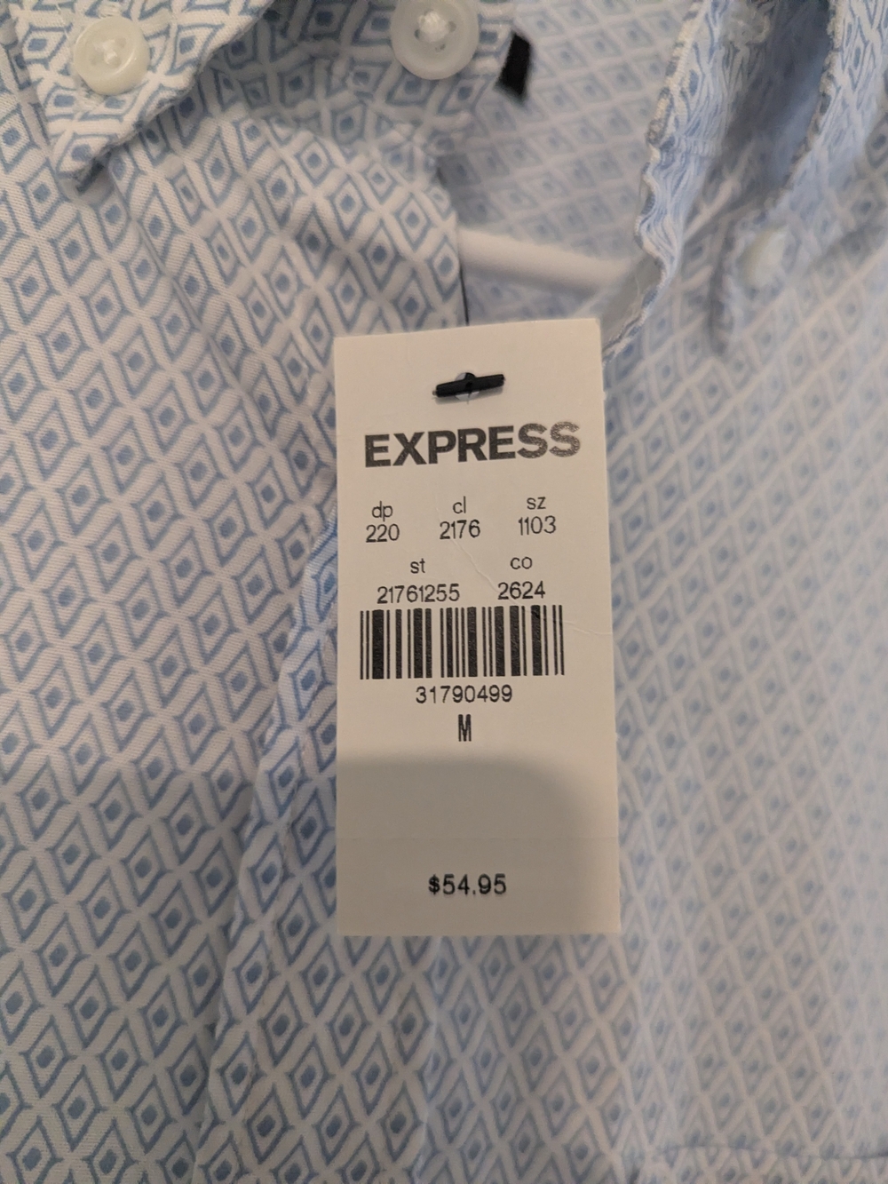 Express Men’s Blue Micro-Pattern Button-Up Shirt - Picture 7 of 8